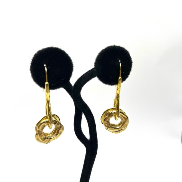 Gold Geometric Minimalist Earrings Shepards Hooks Quality Circular Gold Tone - Picture 1 of 13